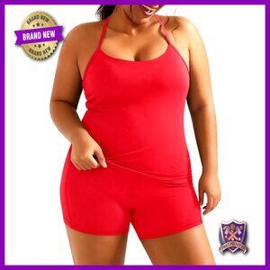 Plus Size CloudSoft Workout Set Halter Tank High Waist Biker Shorts